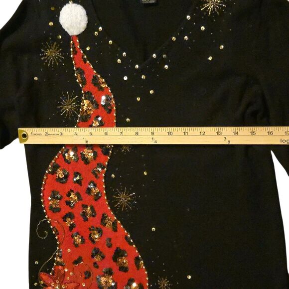 Berek 2 Small Sweatshirt Black Ugly Christmas Holiday Santa Hat Poinsetta - Picture 8 of 11